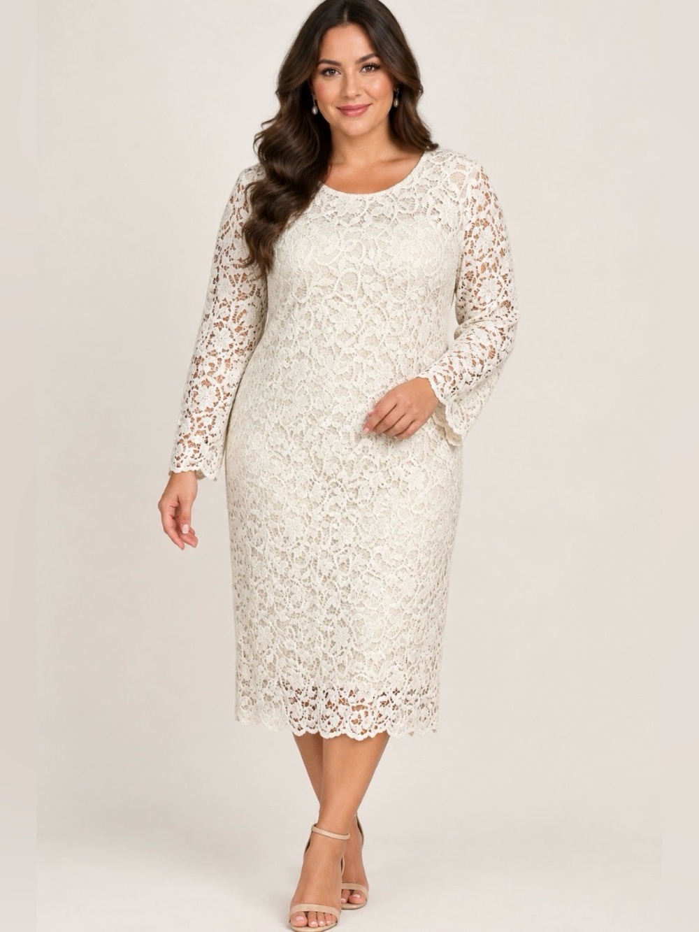 NWT FUTURE COLLECTIVE Ivory Crochet Lace Long-Sleeve Dress